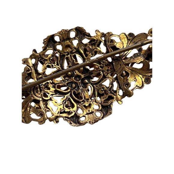 Antique Edwardian Czech Glass Filigree Pearl Ruby Sapphire Stone Brooch - Picture 6 of 9